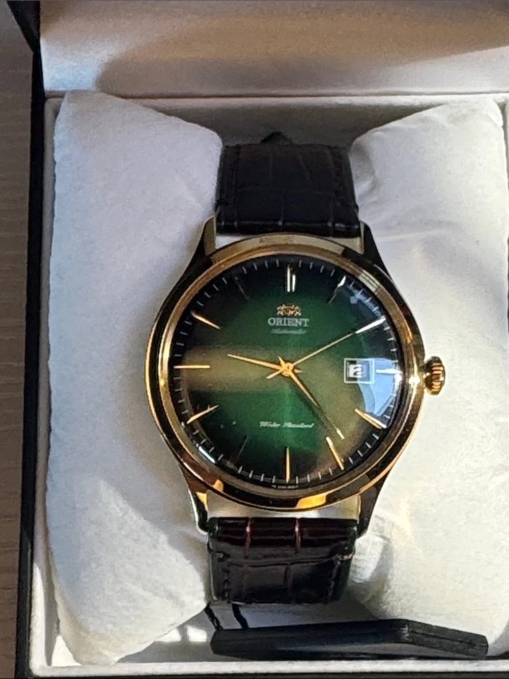 NEW Orient Bambino V4 Green Dial Automatic Watch TAC08002F0 Rose Gold Men’s - Picture 3 of 9
